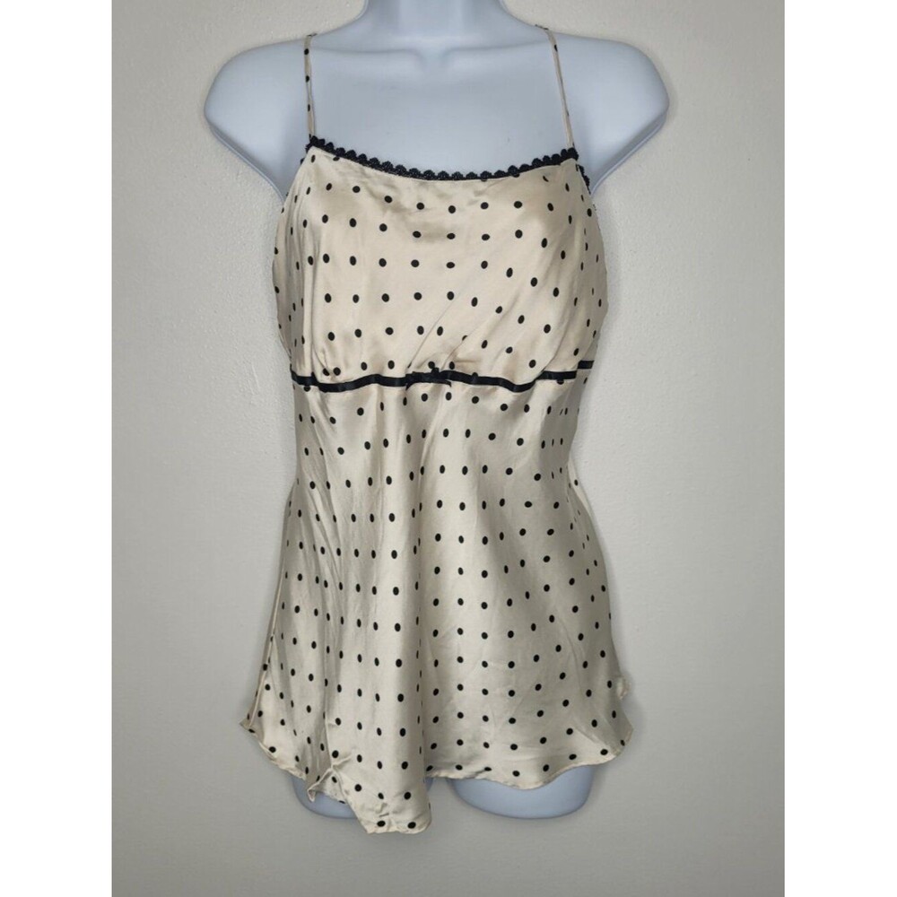George cream black polka dot 100% silk babydoll going out feminine top size med